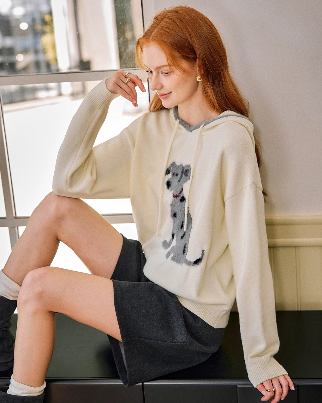 ジャカードフード付きニットセータ（トップス・全1色）