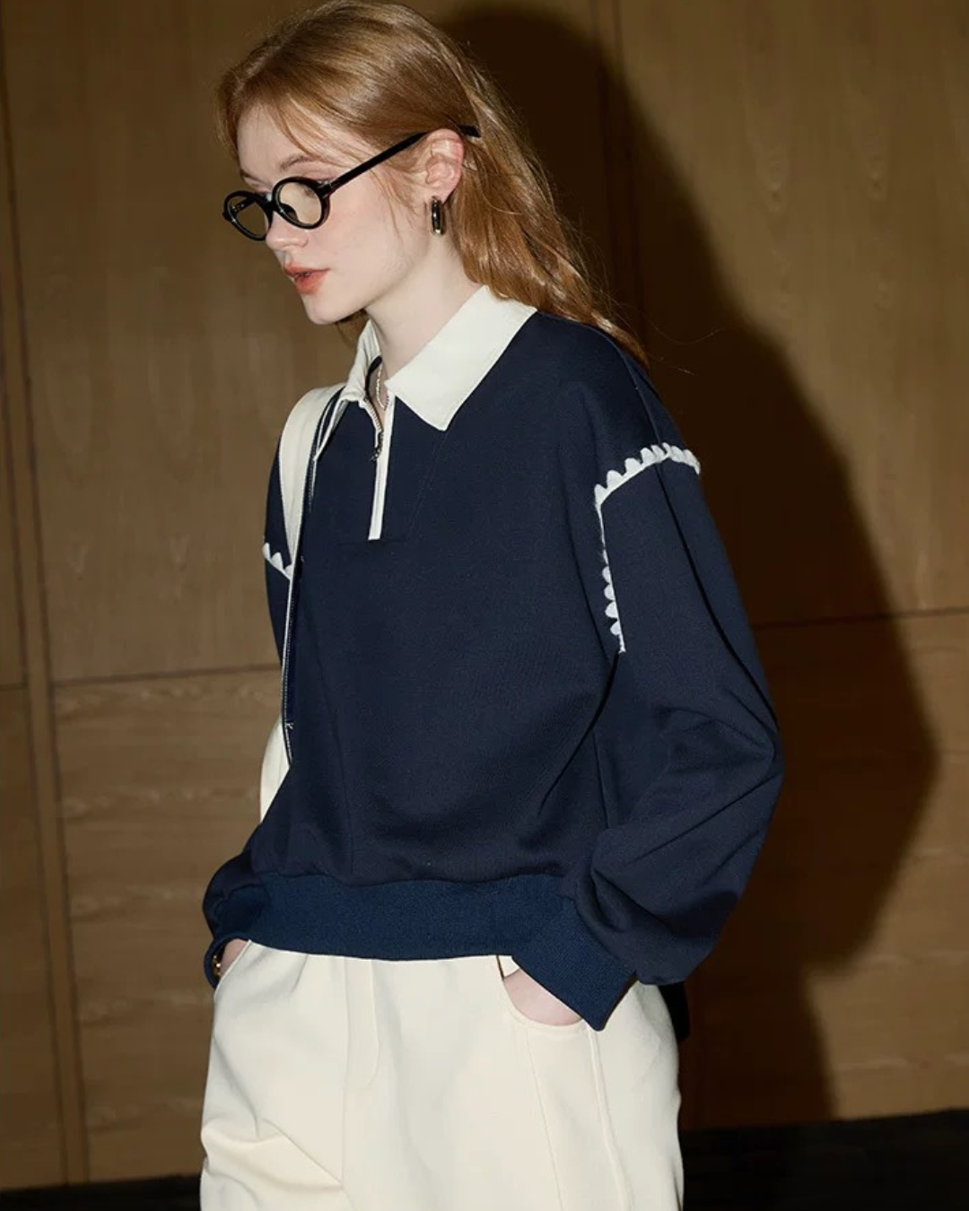 ラペルロングスリーブスウェット（トップス・全1色）