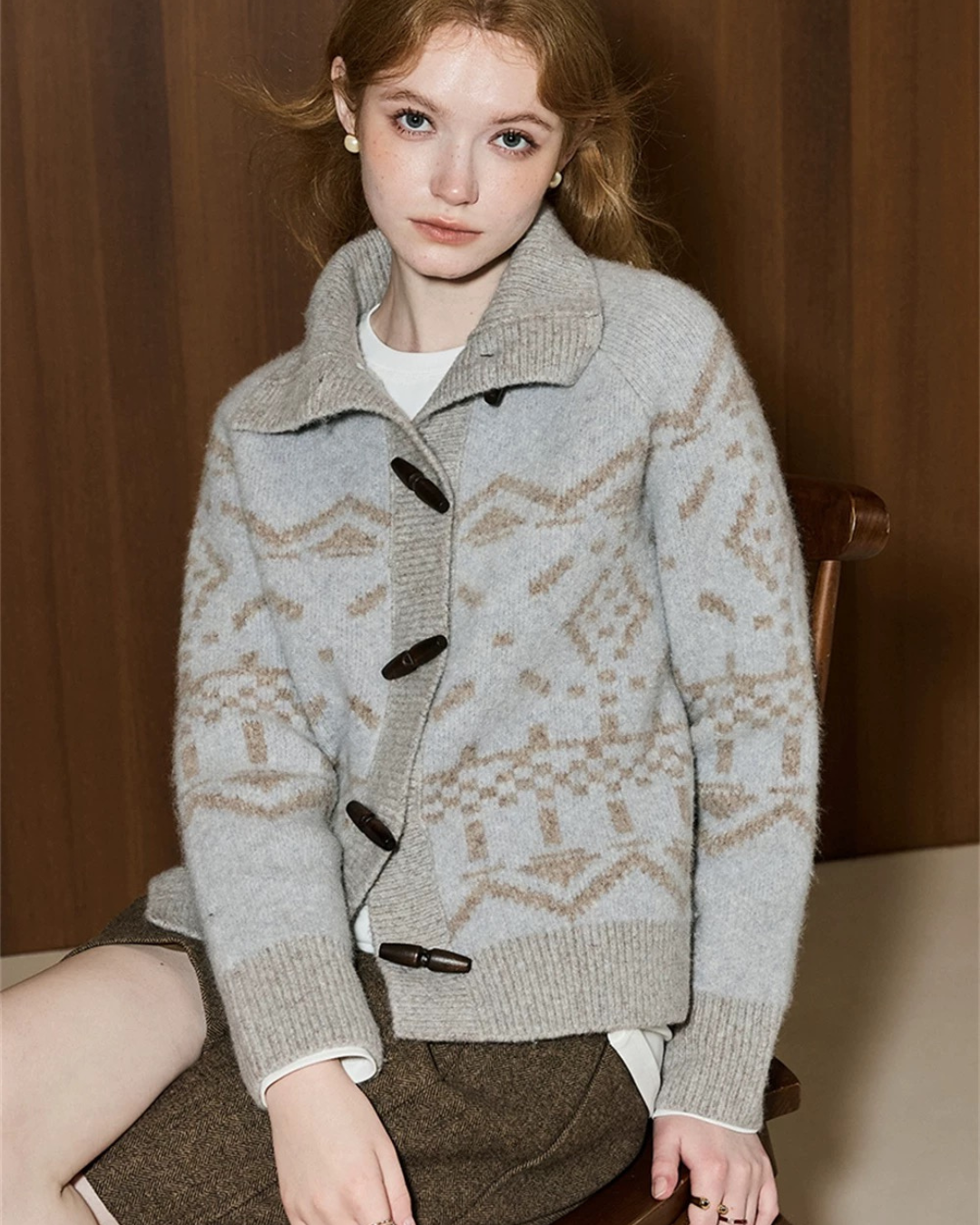 シープウールジャカードニットカーディガン（トップス・全1色）