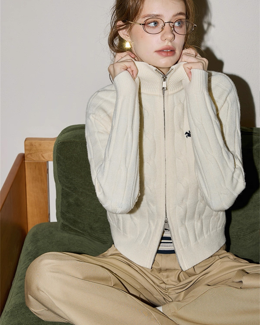 ダブルエンドジッパーニットカーディガン（トップス・全2色）