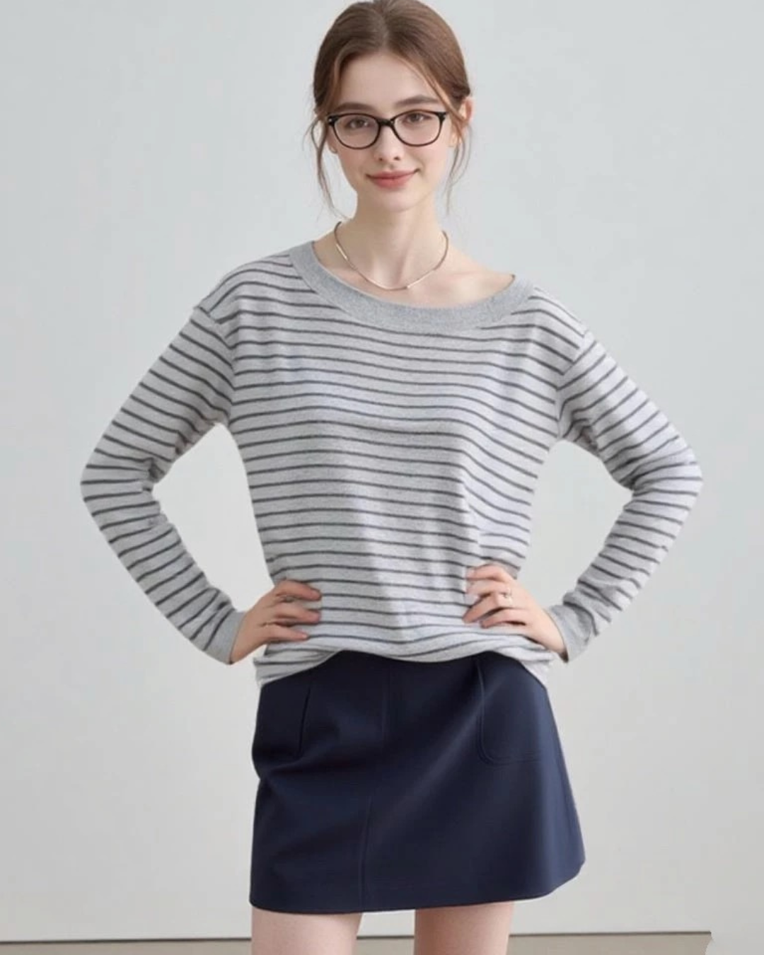 グレーストライプ長袖Tシャツ（トップス・全1色）