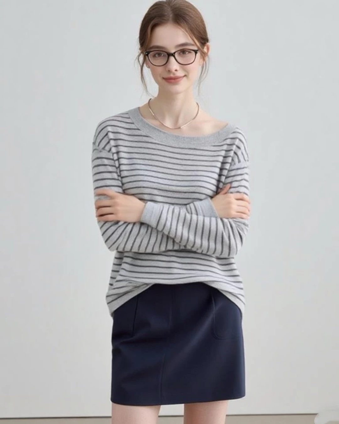 グレーストライプ長袖Tシャツ（トップス・全1色）