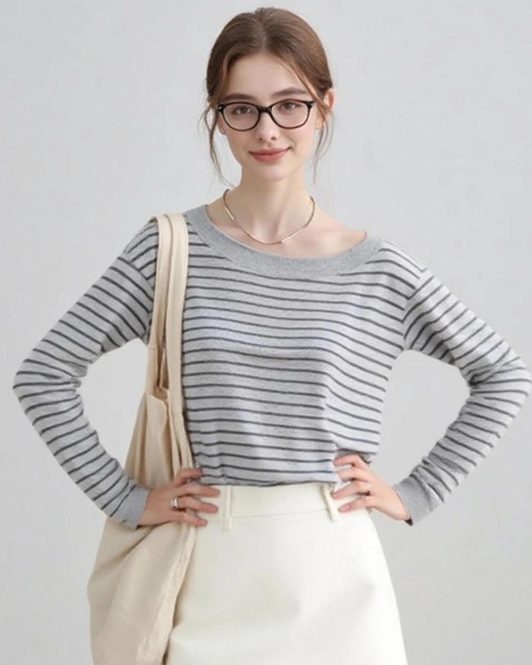 グレーストライプ長袖Tシャツ（トップス・全1色）