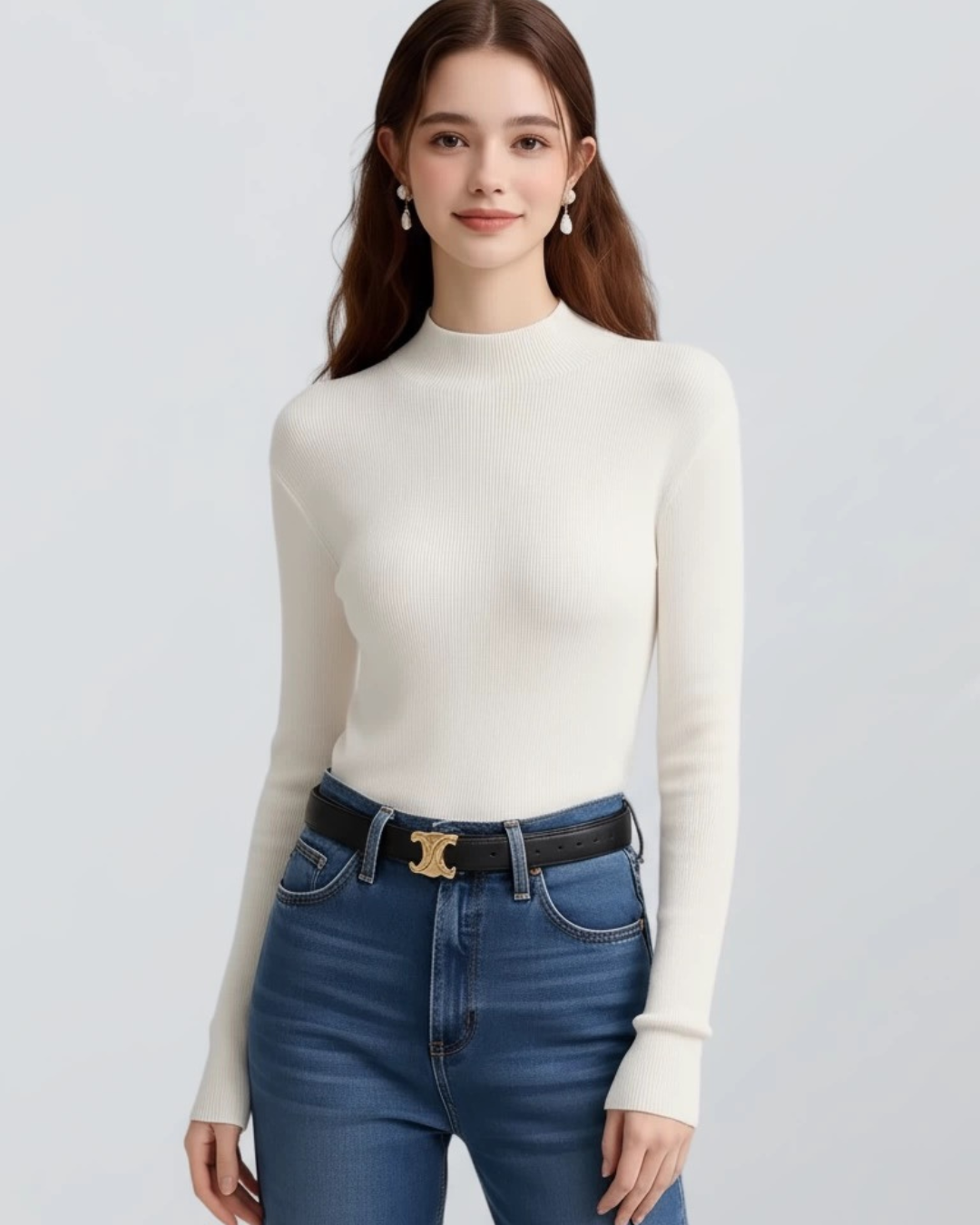 フレンチレトロハーフハイネックニットボトムシャツ（トップス・全2色）