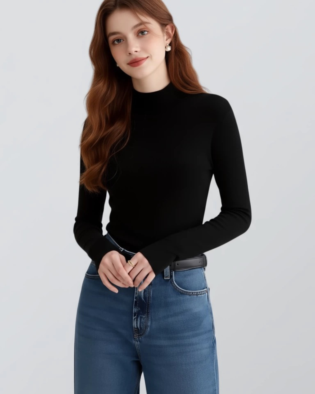 フレンチレトロハーフハイネックニットボトムシャツ（トップス・全2色）