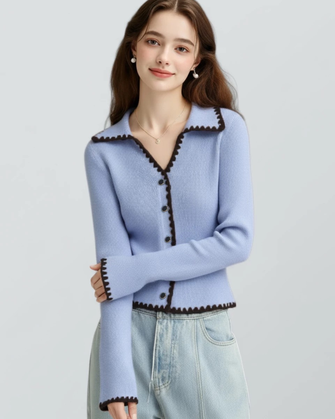 フレンチデザインブルーパープルジェントルセーター（トップス・全1色）