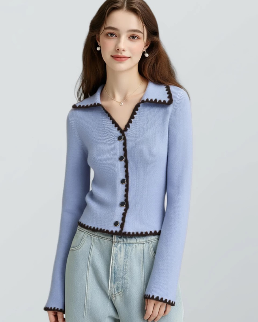 フレンチデザインブルーパープルジェントルセーター（トップス・全1色）