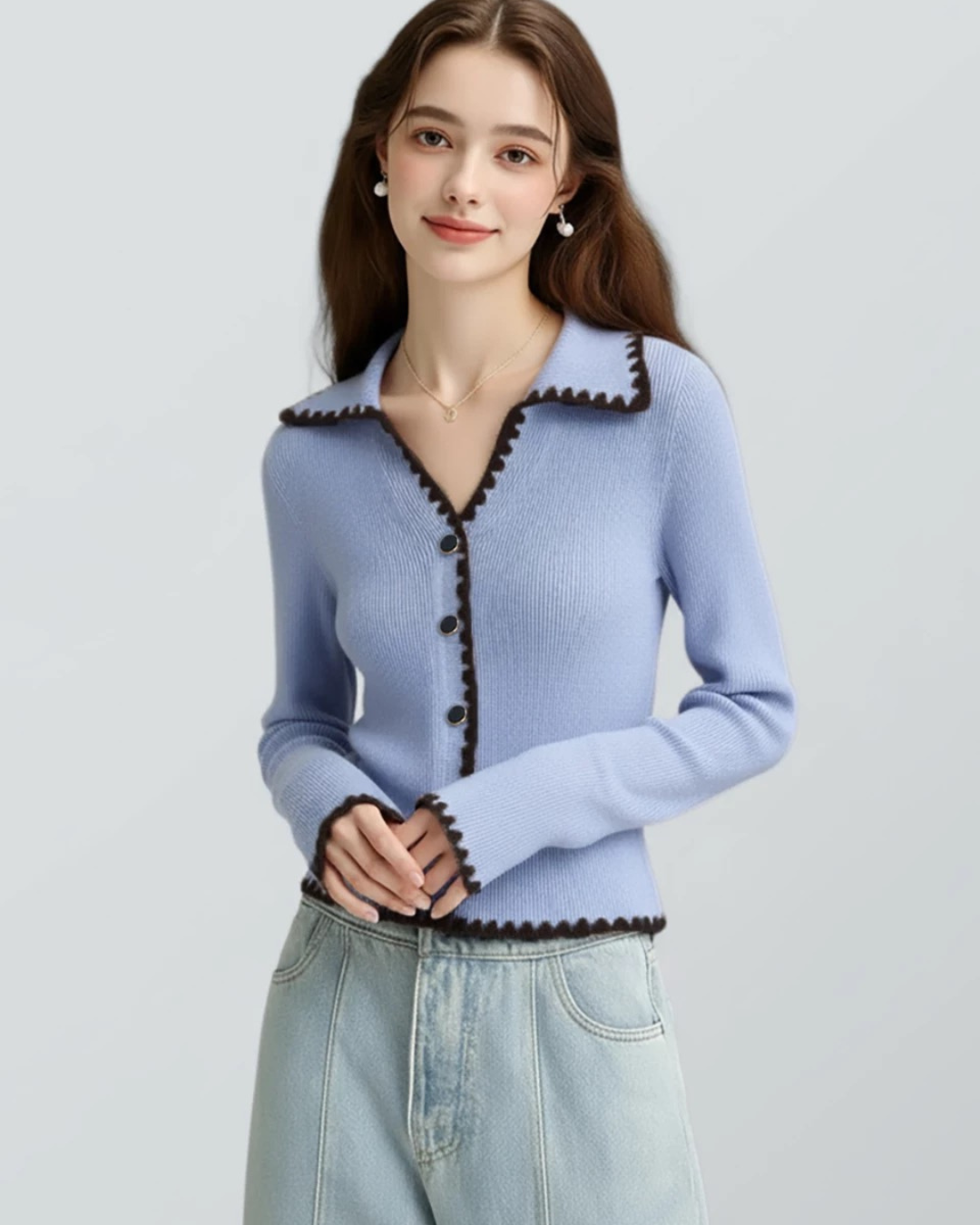 フレンチデザインブルーパープルジェントルセーター（トップス・全1色）