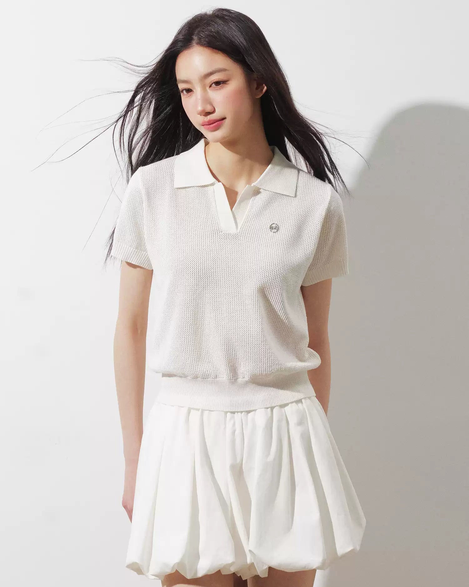 ラペルメッシュハーフスリーブ（トップス・全2色）