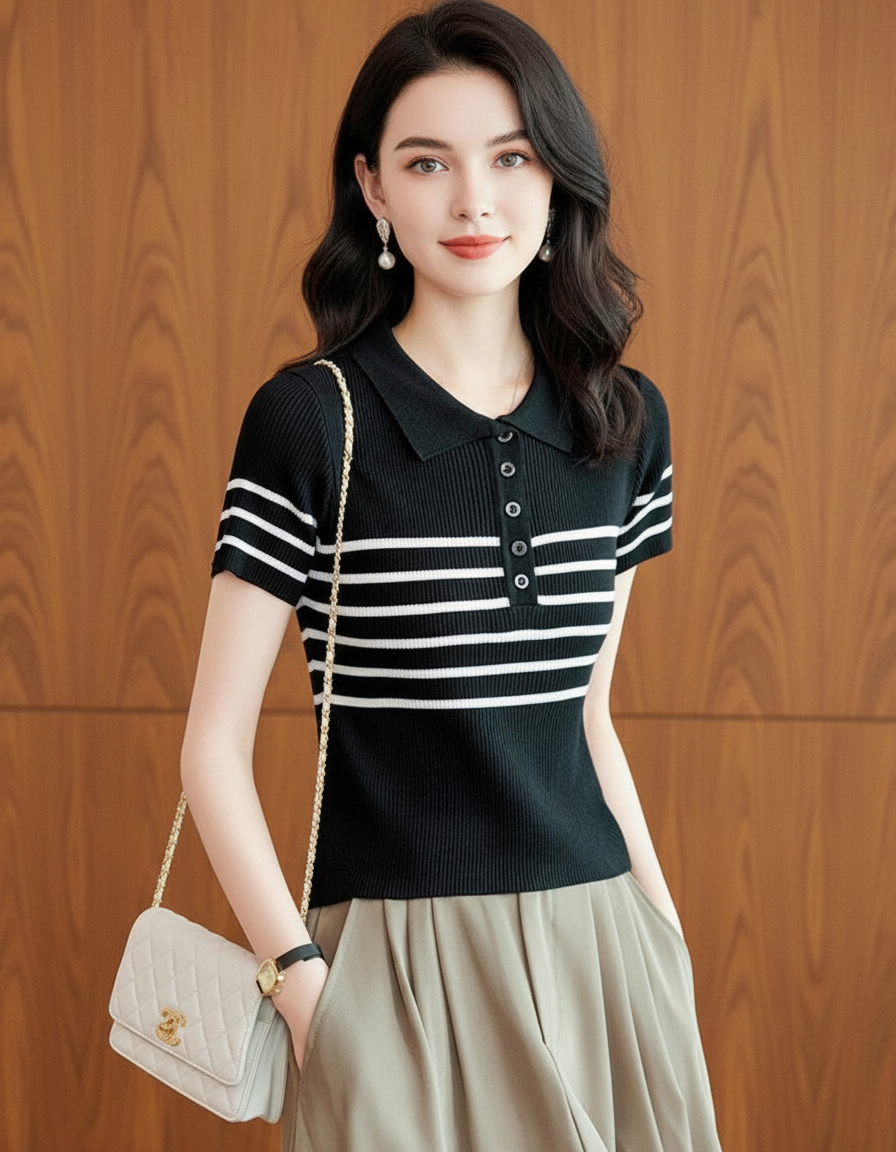 ストライプニットトップス（トップス・全6色）