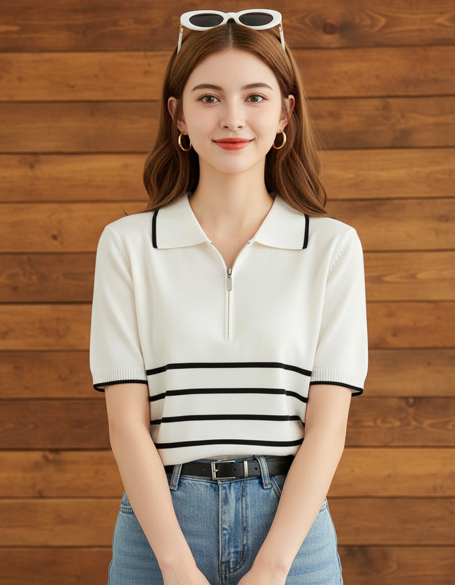 ポロネックハーフジッパー（トップス・全2色）