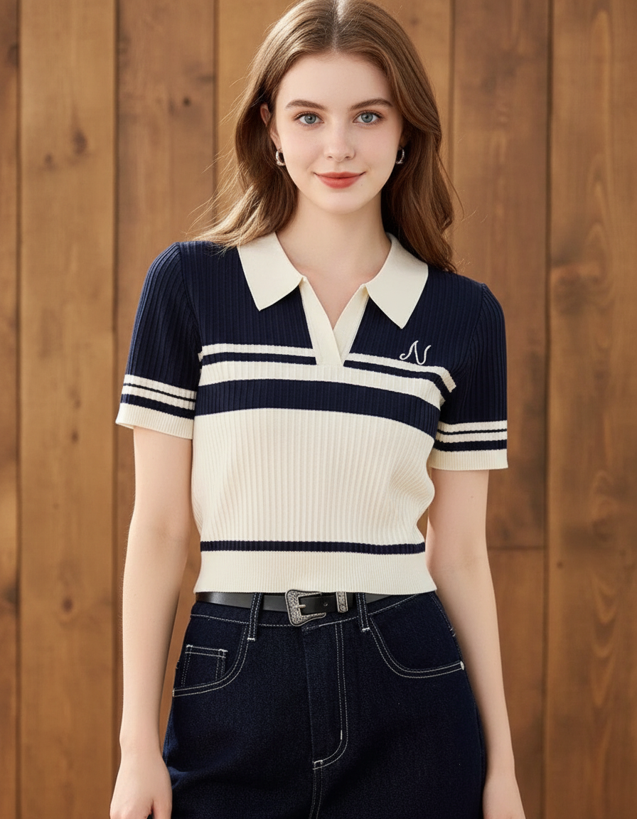 コントラストカラー ポロネック（トップス・全2色）