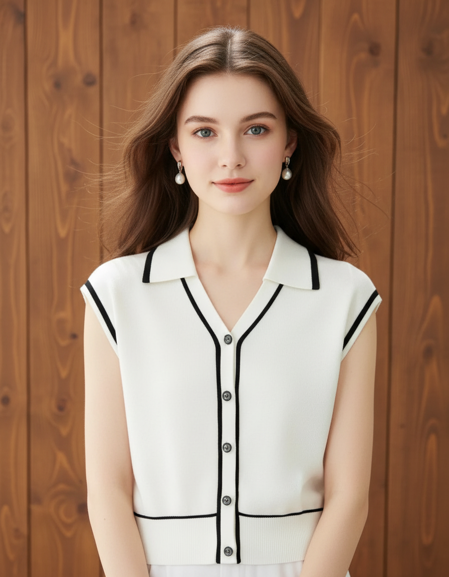 コントラストカラーノースリーブセーター（トップス・全1色）