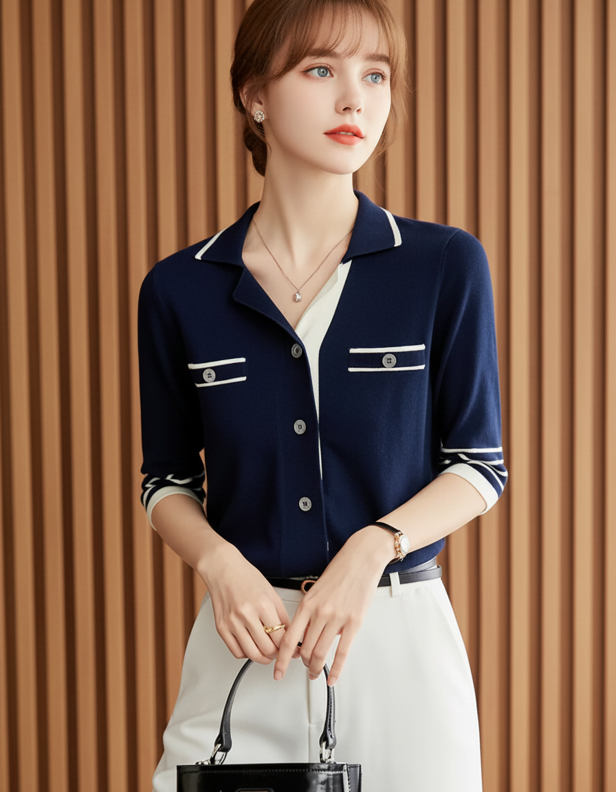 ストライプポロカラーロングスリーブ（セットアップ・全2色）