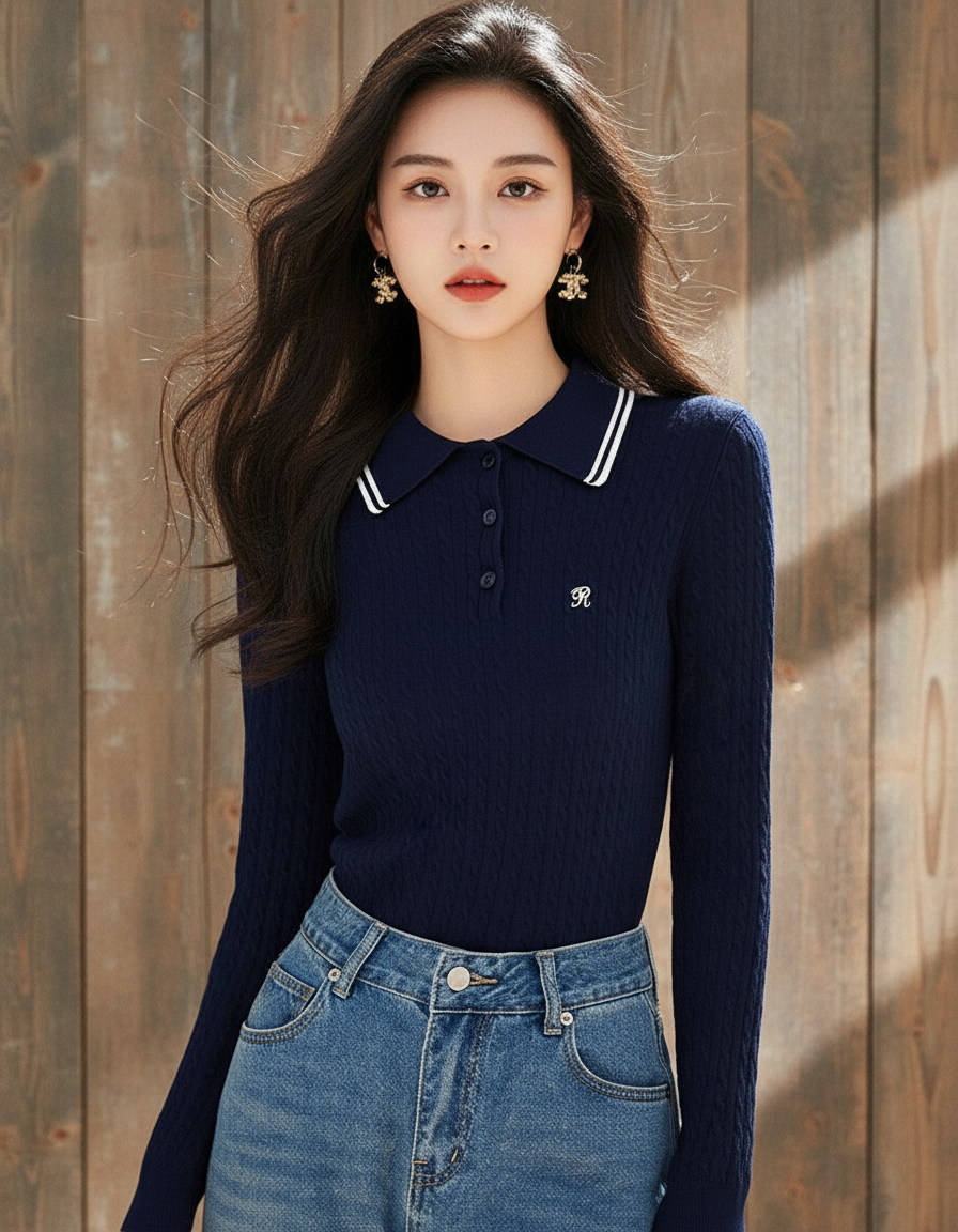 ボタンネックロングスリーブセーター（トップス・全2色）